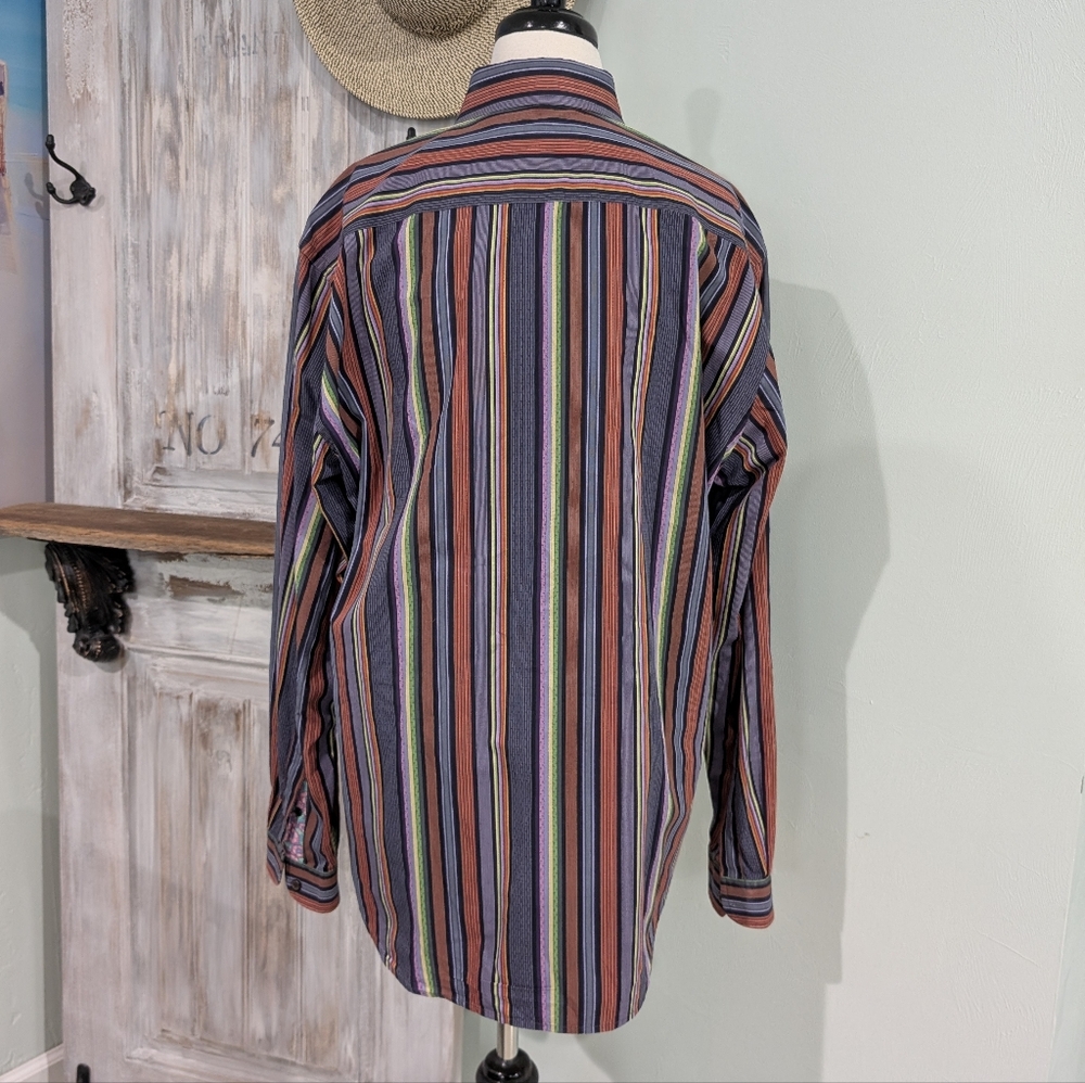 💜SOLD🤎Robert Graham Vibrant Striped Button Down Shirt - Picture 2 of 9